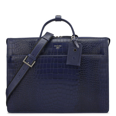 Croco Leather Laptop Sleeve - Ink Blue