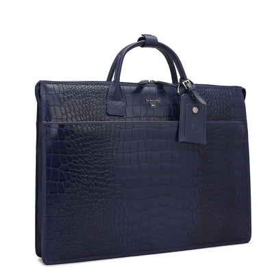 Croco Leather Laptop Sleeve - Ink Blue