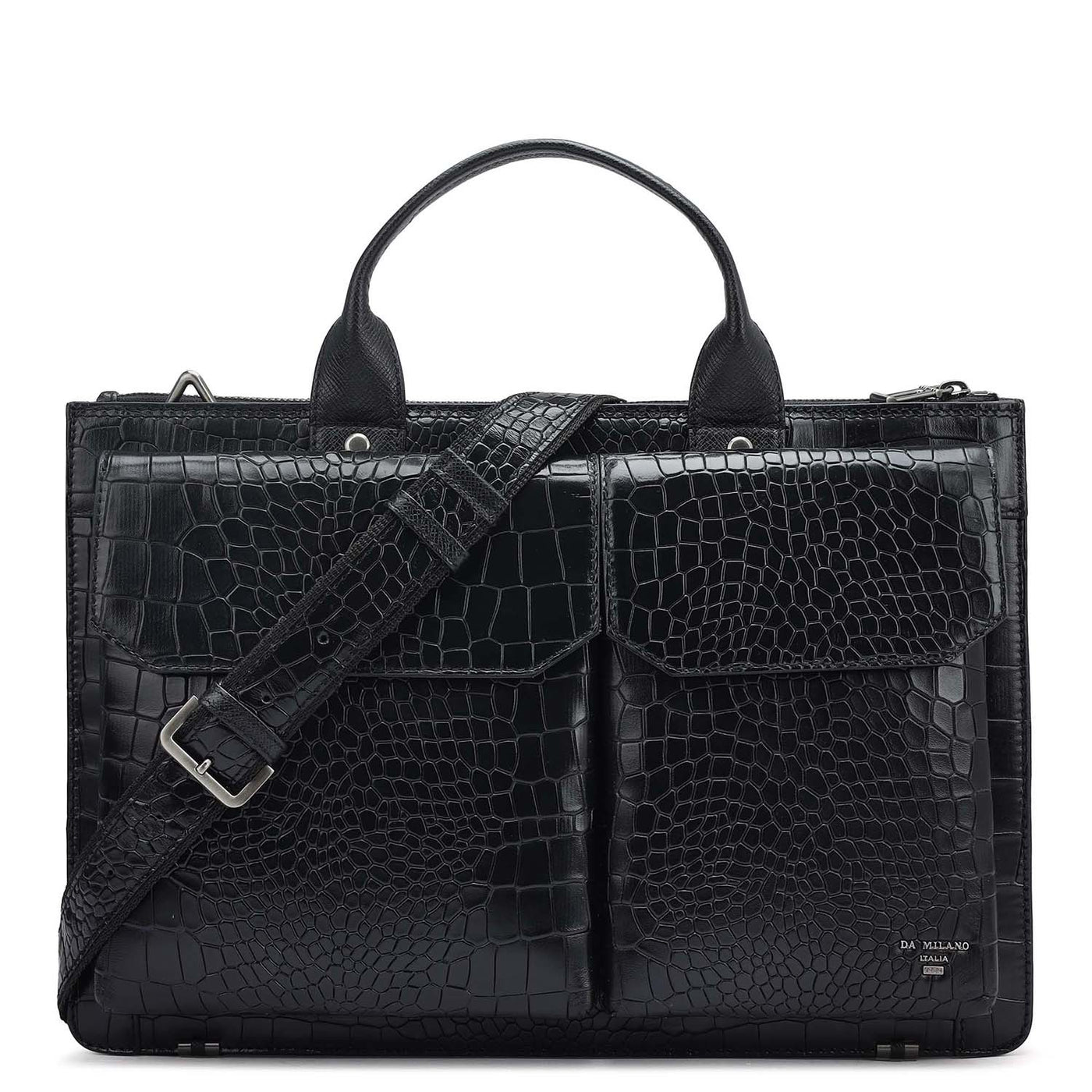 Croco Leather Laptop Sleeve - Black