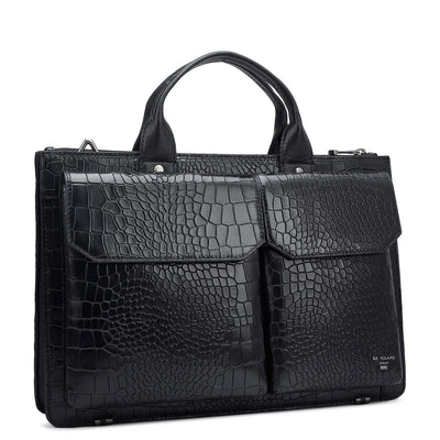 Croco Leather Laptop Sleeve - Black