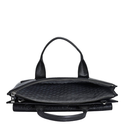 Croco Leather Laptop Sleeve - Black