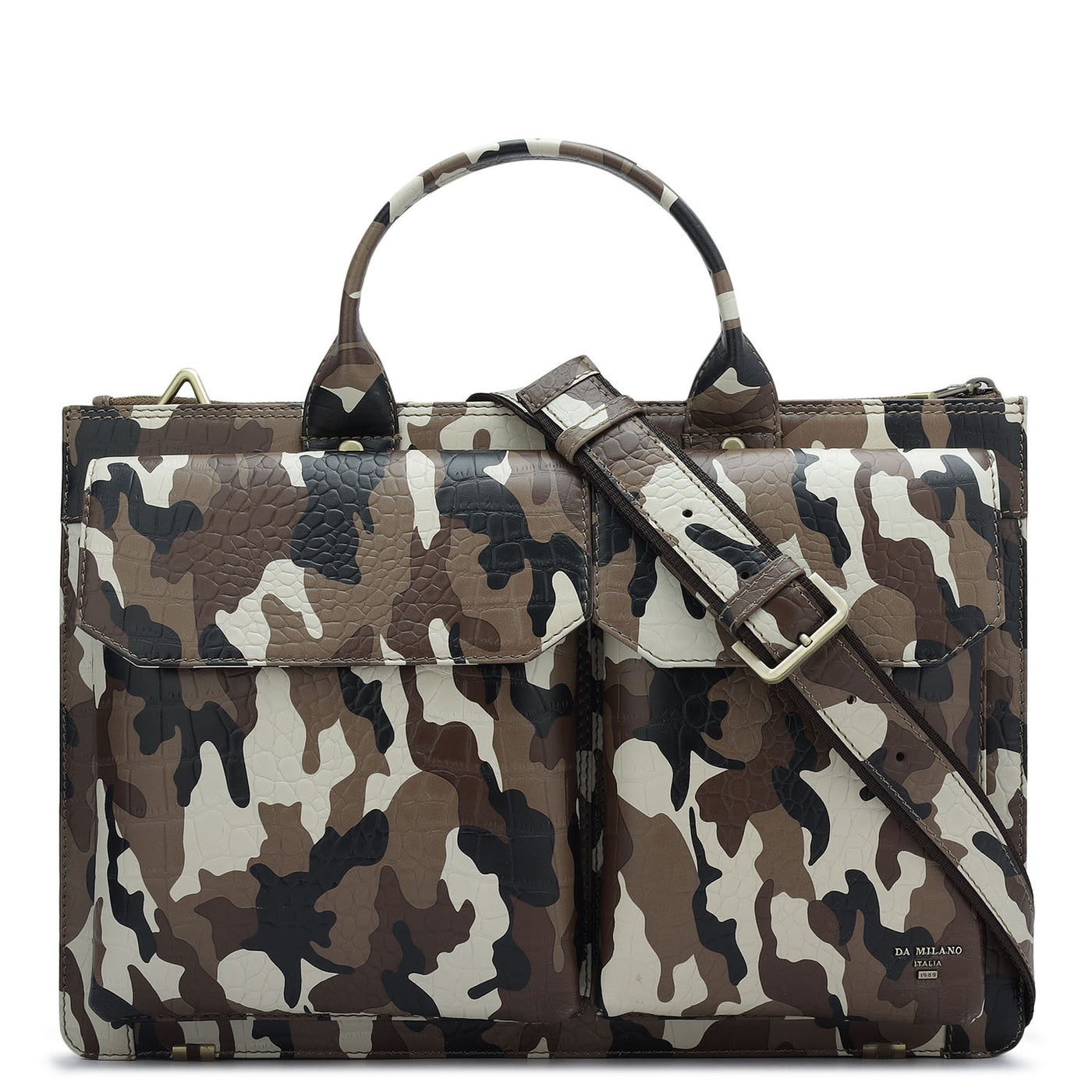 Cognac & Black Camouflage Leather Laptop Sleeve - Upto 14"