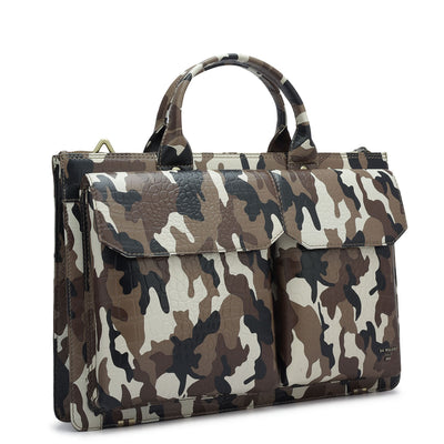 Cognac & Black Camouflage Leather Laptop Sleeve - Upto 14"