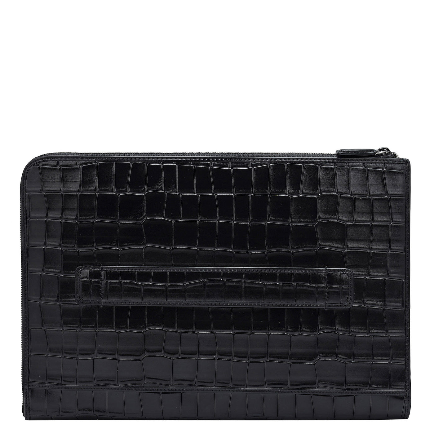 Croco Leather Laptop Sleeve - Black