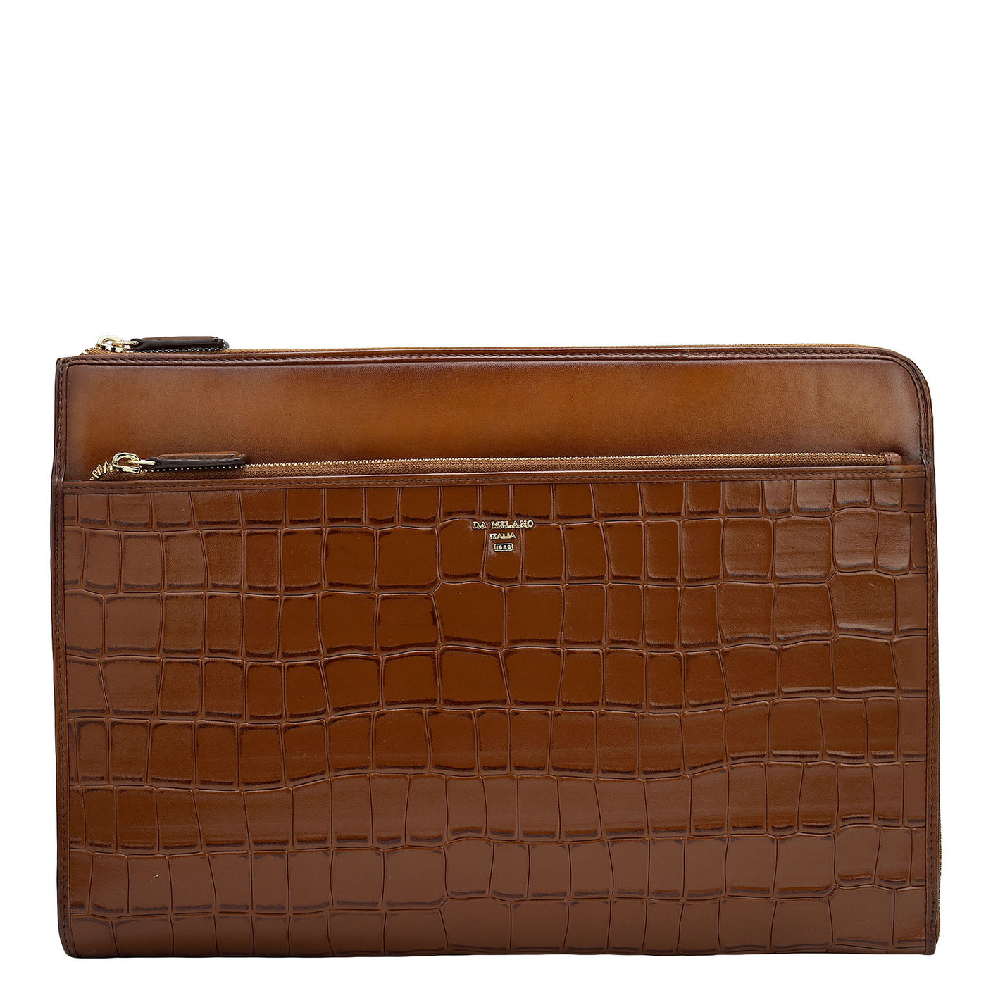 Croco Leather Laptop Sleeve - Cognac