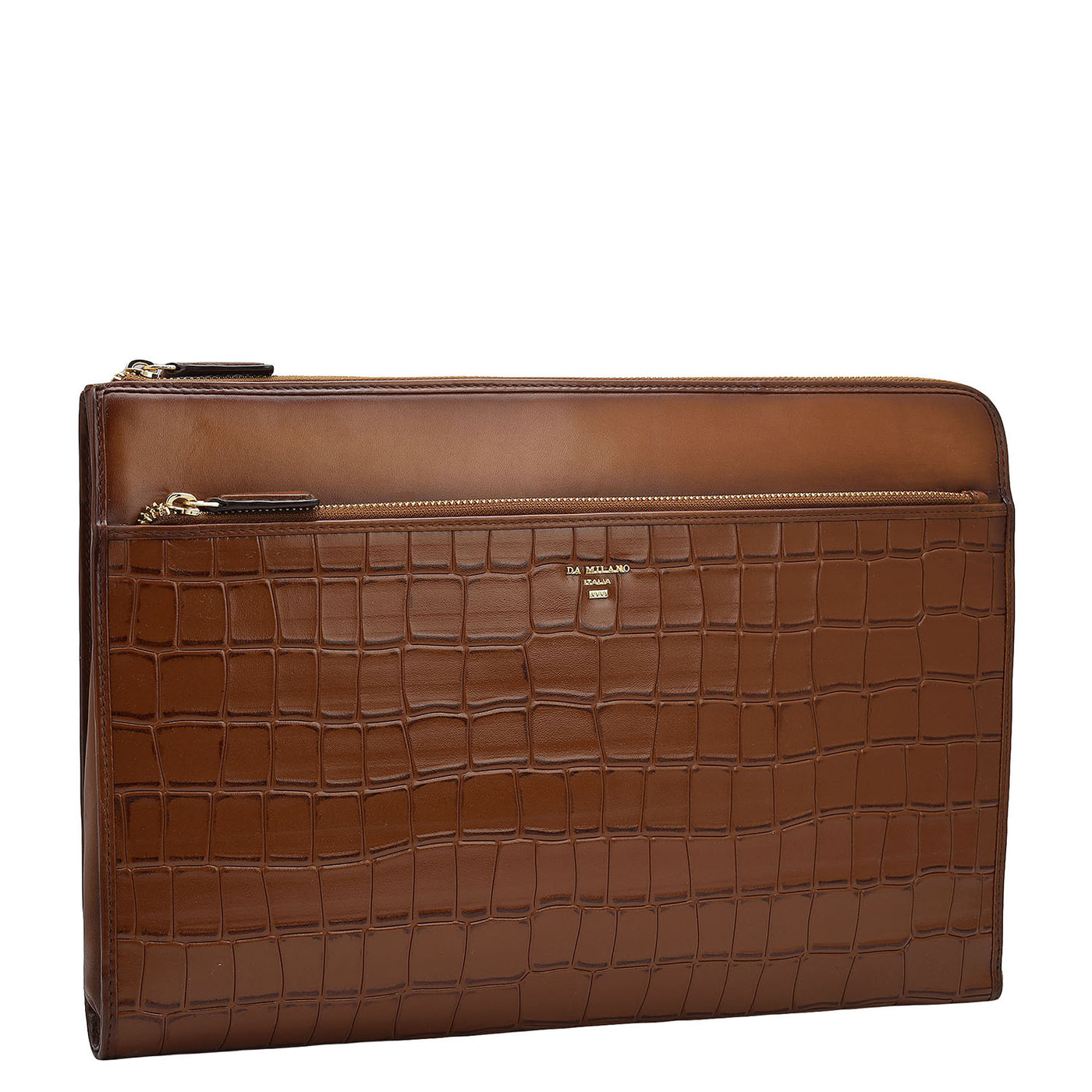 Croco Leather Laptop Sleeve - Cognac