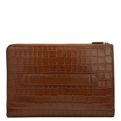 Croco Leather Laptop Sleeve - Cognac