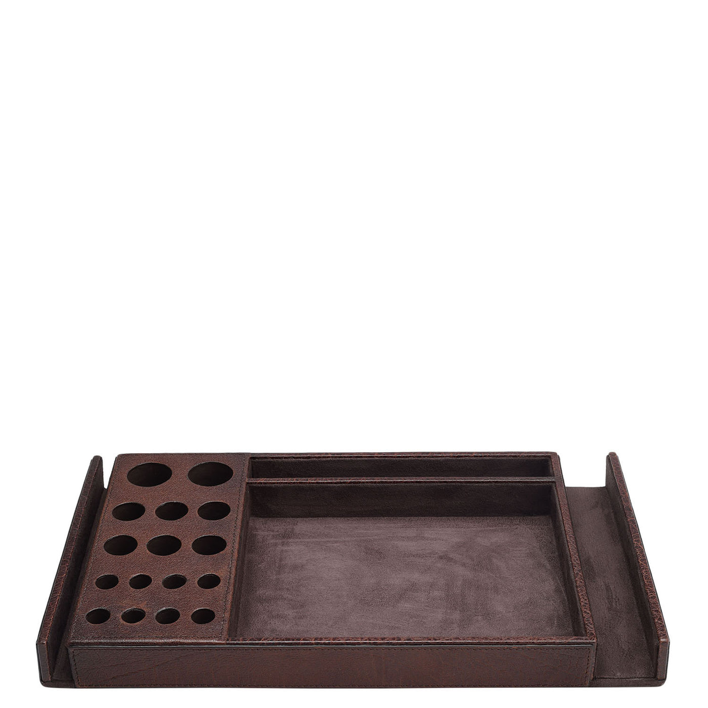 Elephant Pattern Leather Tray - Cognac