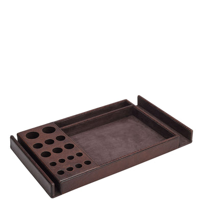 Elephant Pattern Leather Tray - Cognac