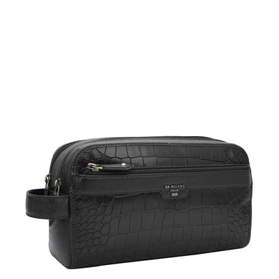 Croco Franzy Leather Vanity Pouch - Black