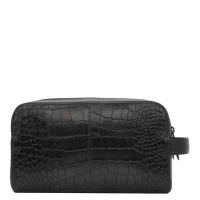 Croco Franzy Leather Vanity Pouch - Black