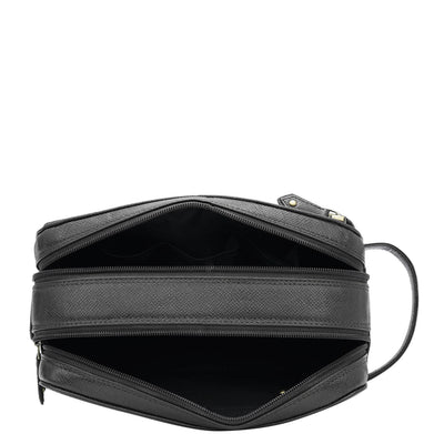 Croco Franzy Leather Vanity Pouch - Black