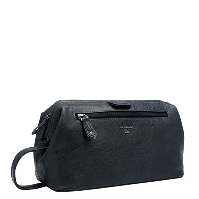 Elephant Pattern Leather Vanity Pouch - Dark Blue