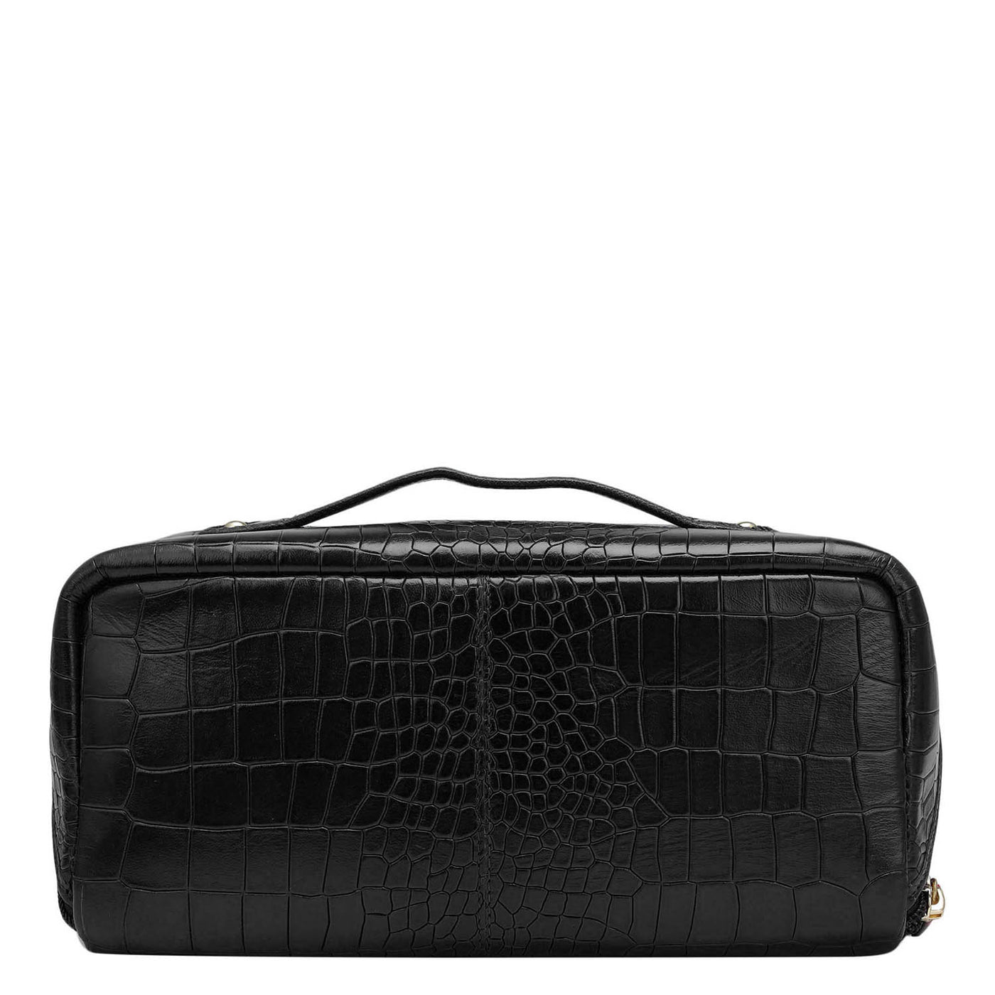 Large Croco Leather Vanity Pouch - Black