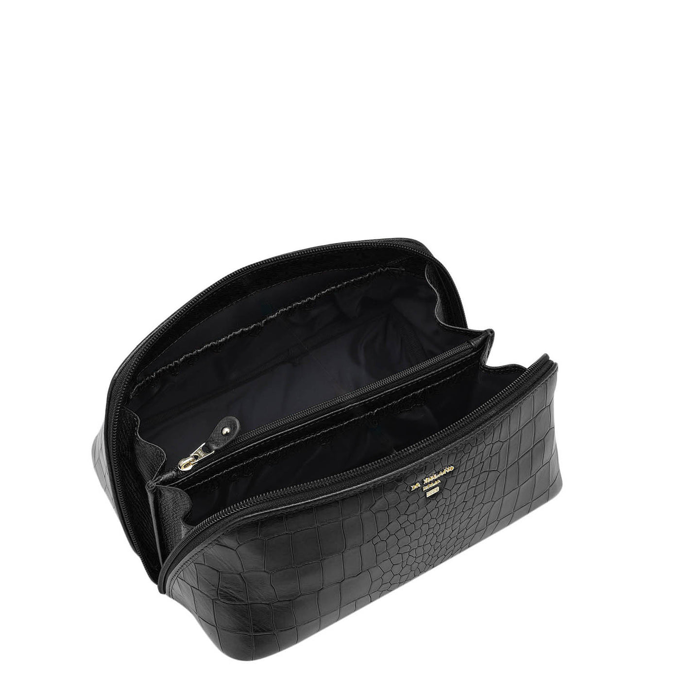 Large Croco Leather Vanity Pouch - Black