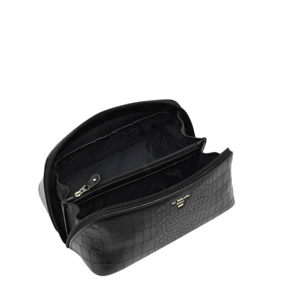 Large Croco Leather Vanity Pouch - Black