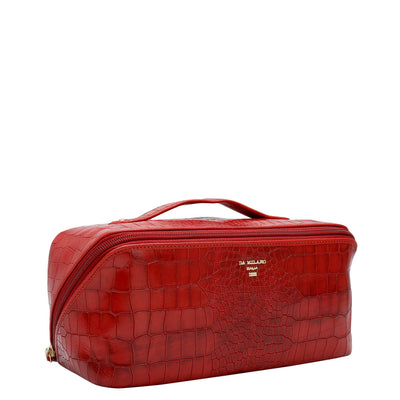 Large Croco Leather Vanity Pouch - Red