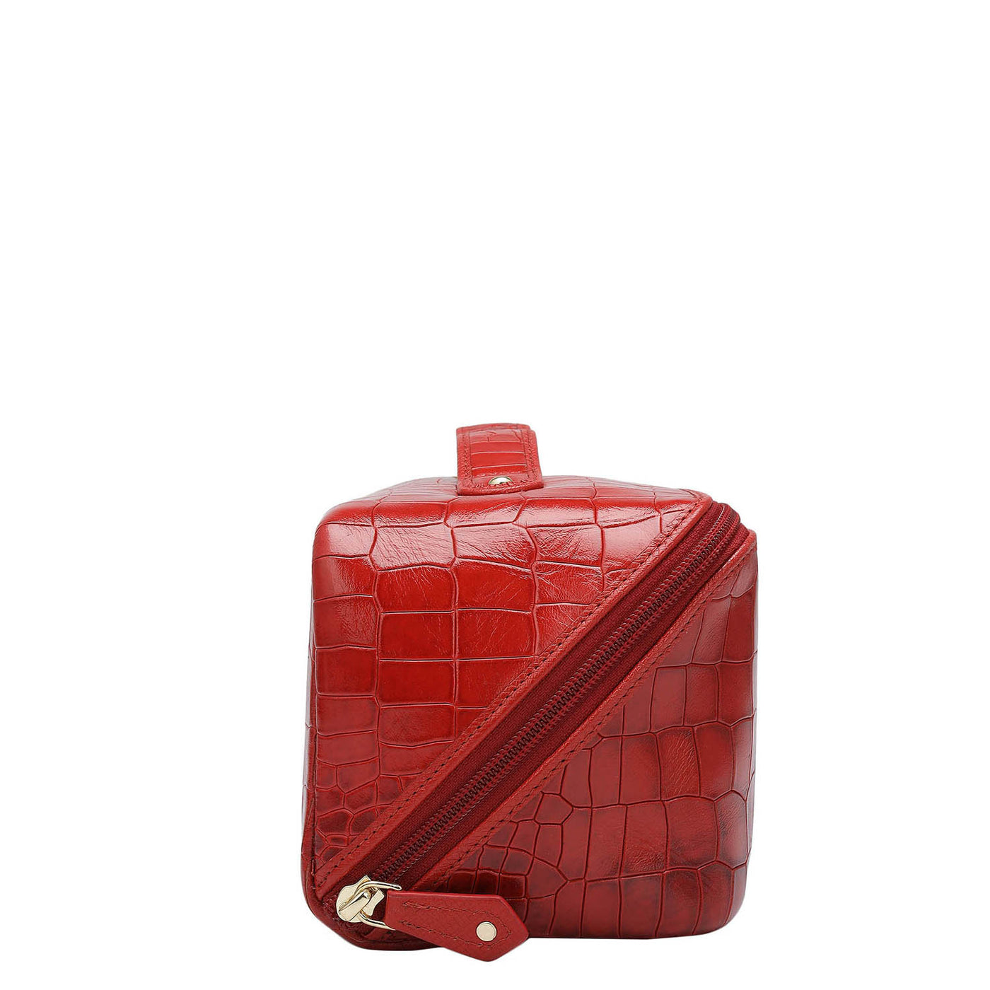 Large Croco Leather Vanity Pouch - Red