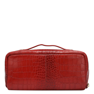 Large Croco Leather Vanity Pouch - Red