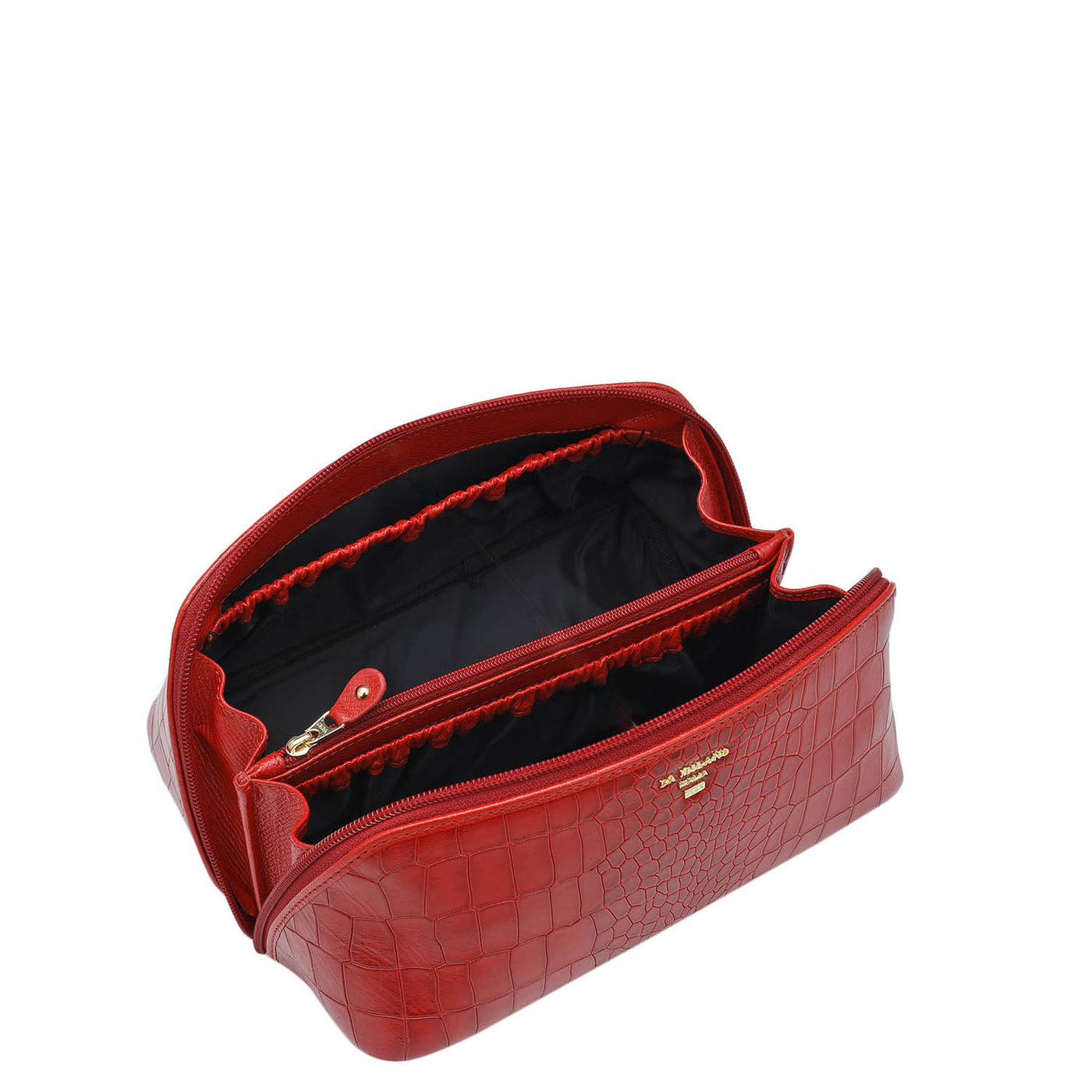 Large Croco Leather Vanity Pouch - Red