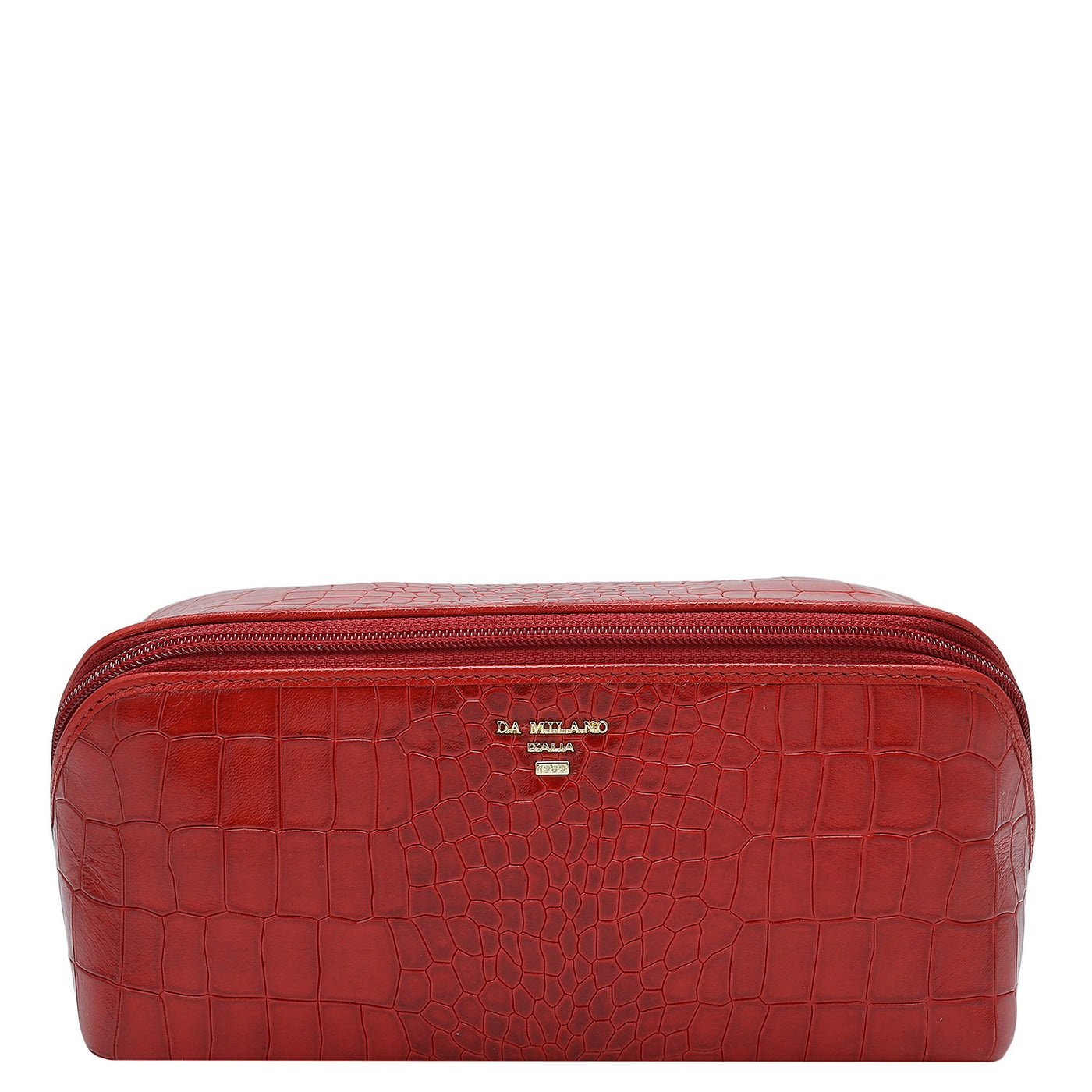 Medium Croco Leather Vanity Pouch - Red