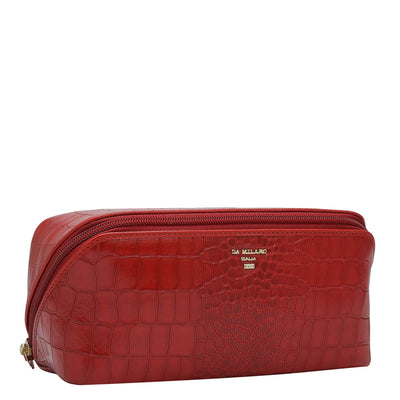 Medium Croco Leather Vanity Pouch - Red