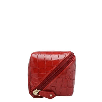 Medium Croco Leather Vanity Pouch - Red