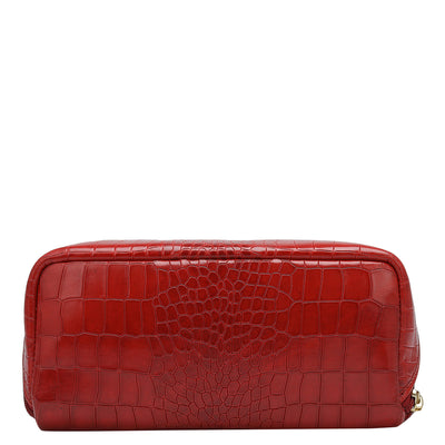 Medium Croco Leather Vanity Pouch - Red