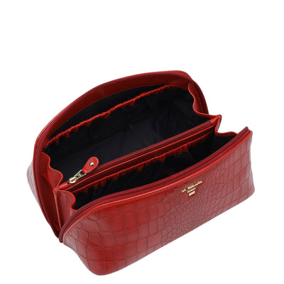 Medium Croco Leather Vanity Pouch - Red