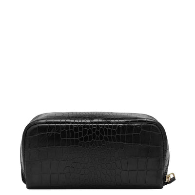 Small Croco Leather Vanity Pouch - Black