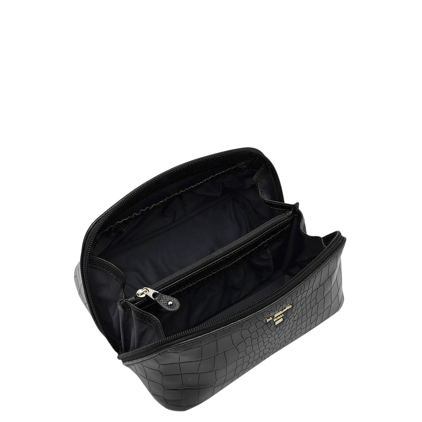 Small Croco Leather Vanity Pouch - Black