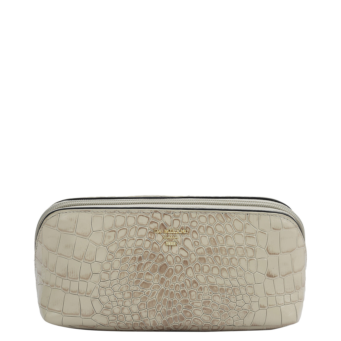 Small Croco Leather Vanity Pouch - Frost