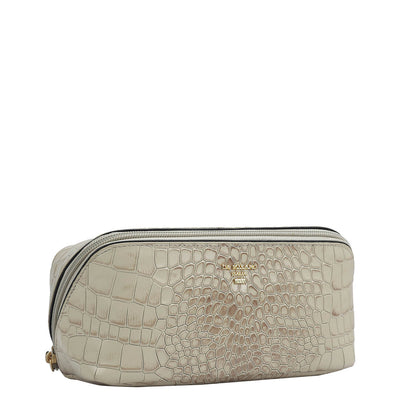 Small Croco Leather Vanity Pouch - Frost