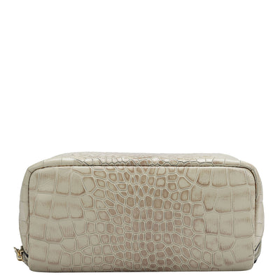 Small Croco Leather Vanity Pouch - Frost