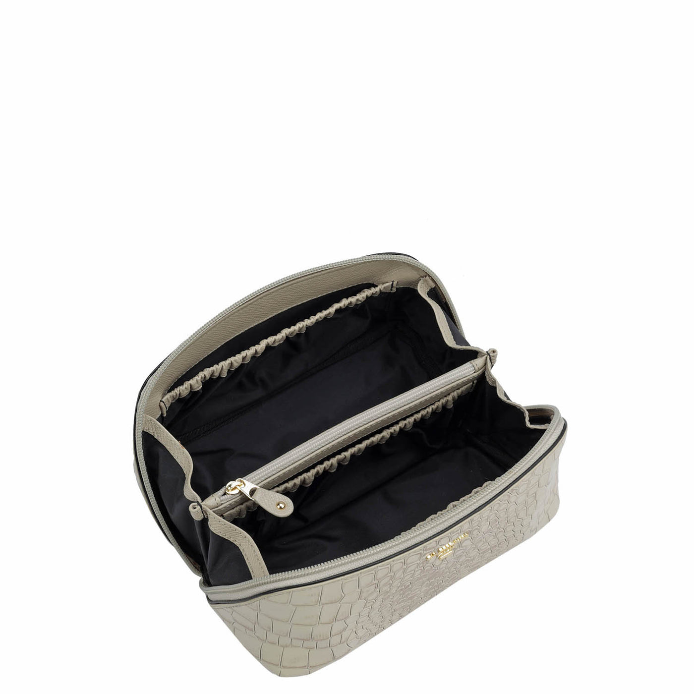 Small Croco Leather Vanity Pouch - Frost