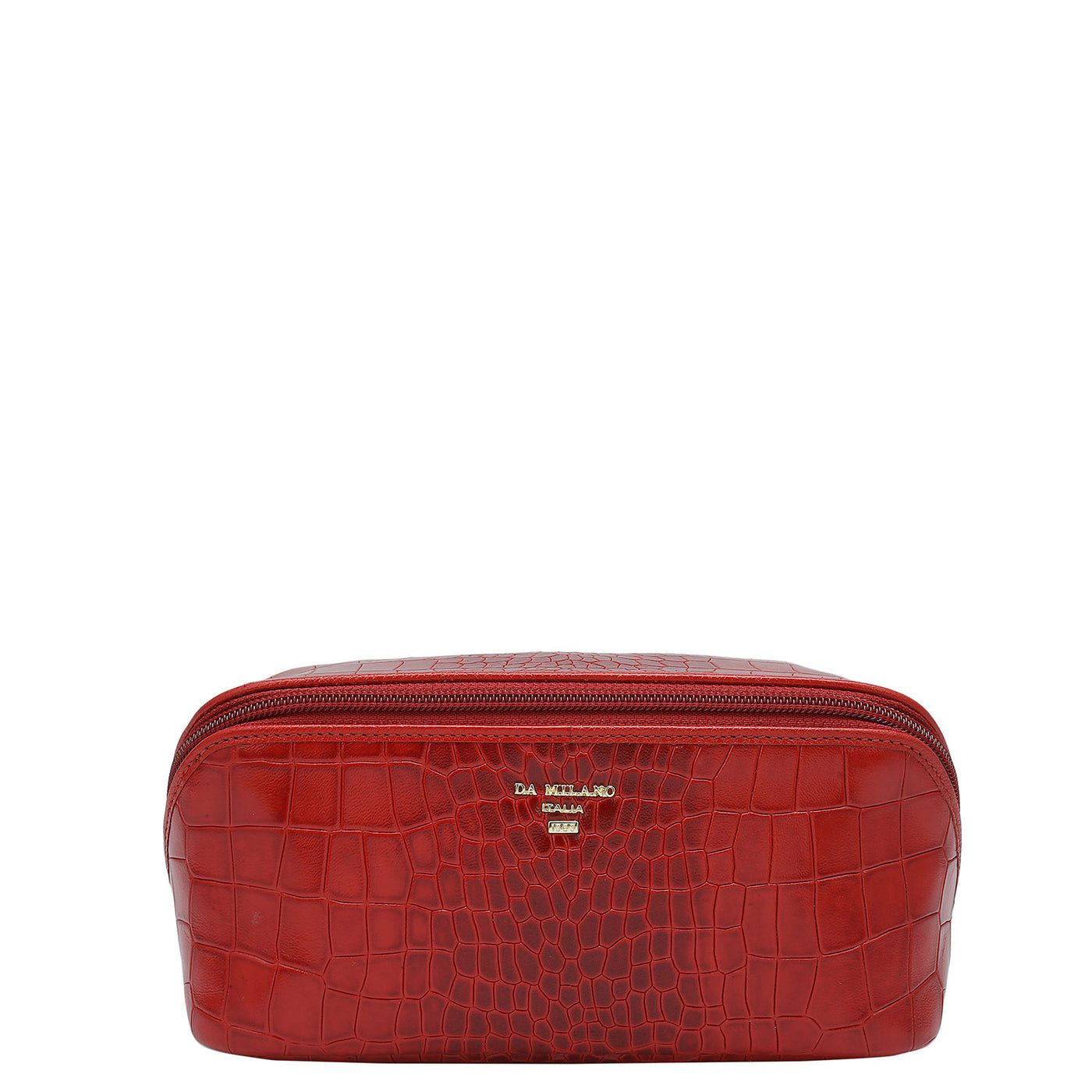 Small Croco Leather Vanity Pouch - Red