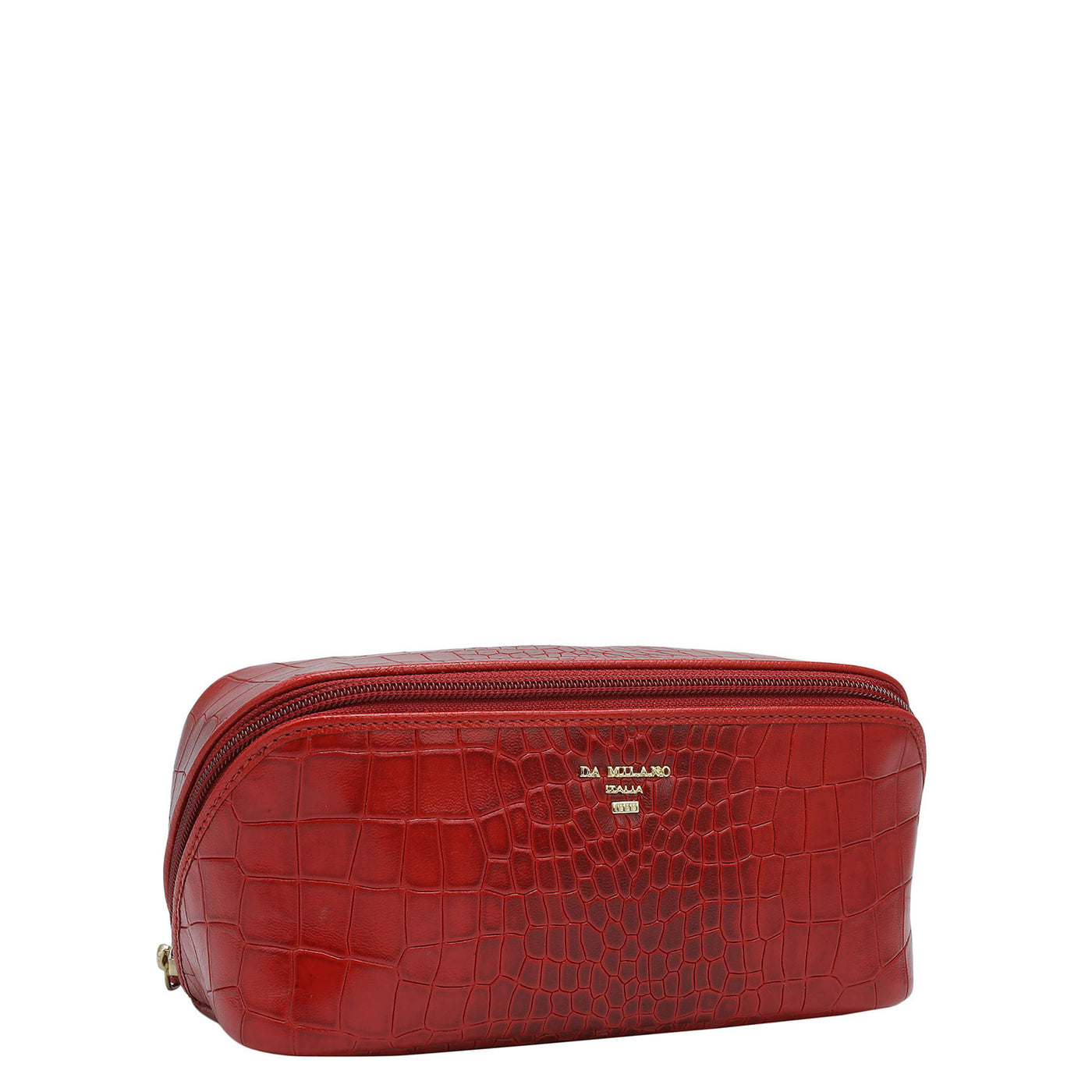 Small Croco Leather Vanity Pouch - Red