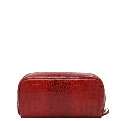 Small Croco Leather Vanity Pouch - Red