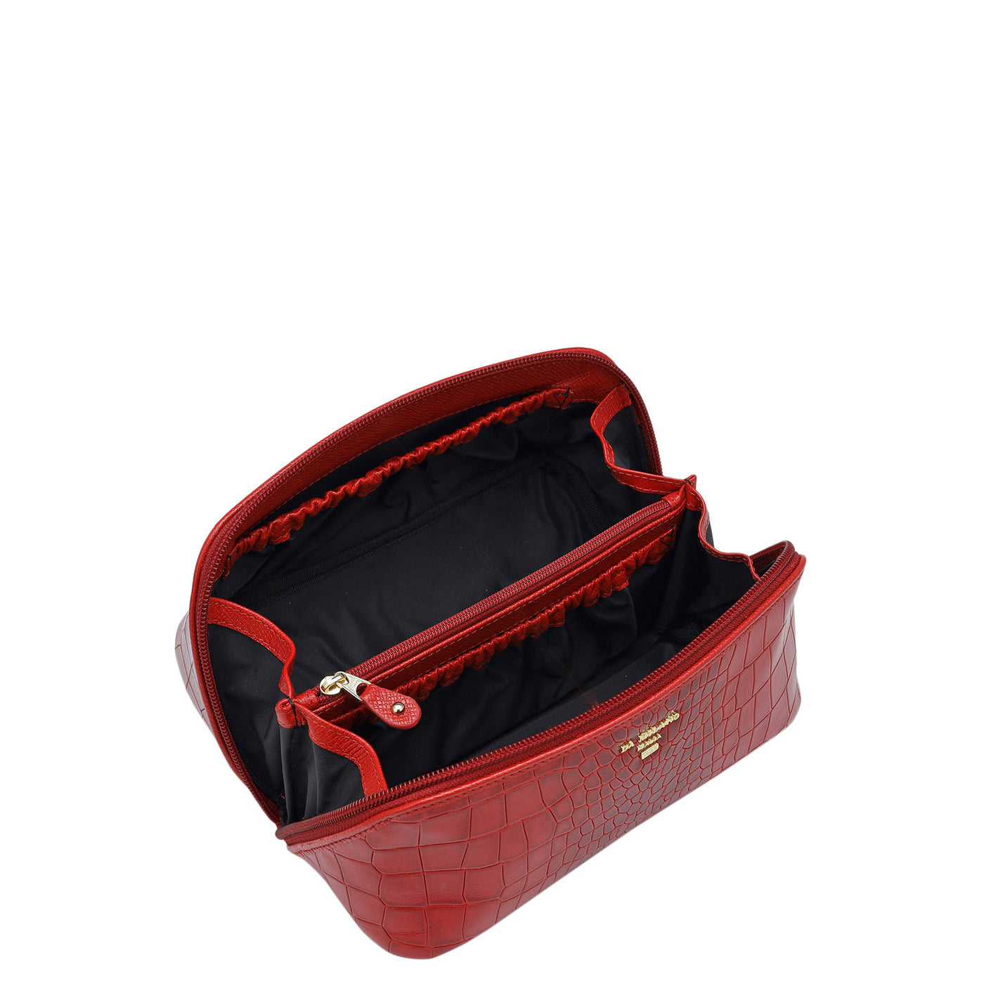 Small Croco Leather Vanity Pouch - Red