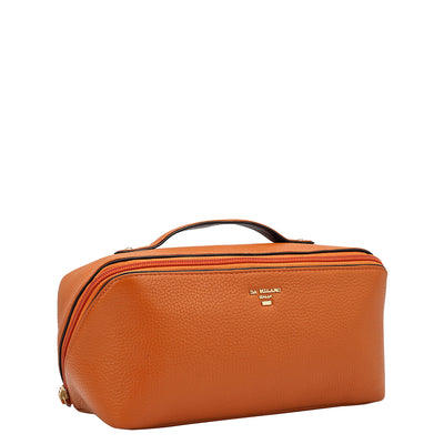 Wax Leather Vanity Pouch - Orange