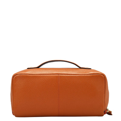 Wax Leather Vanity Pouch - Orange