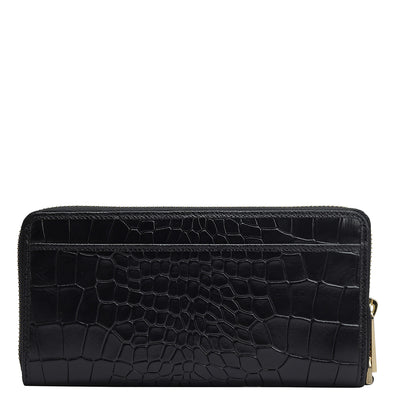 Croco Leather Ladies Wallet - Black