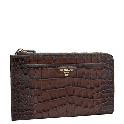 Croco Leather Multi Pouch - Brown
